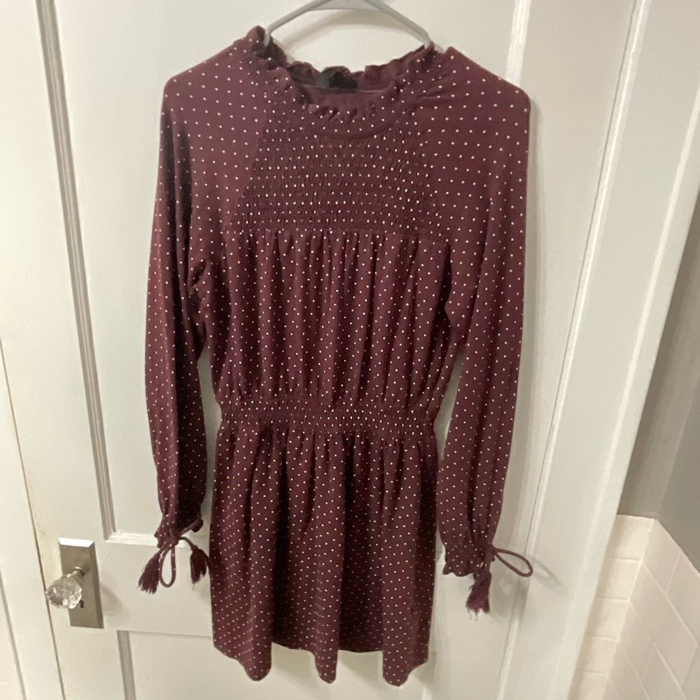 Maroon top shop dress with white polka dots
